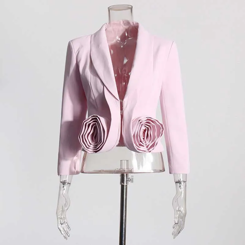 2-Piece 3D Rose Blazer With Pleated Skirt Suit