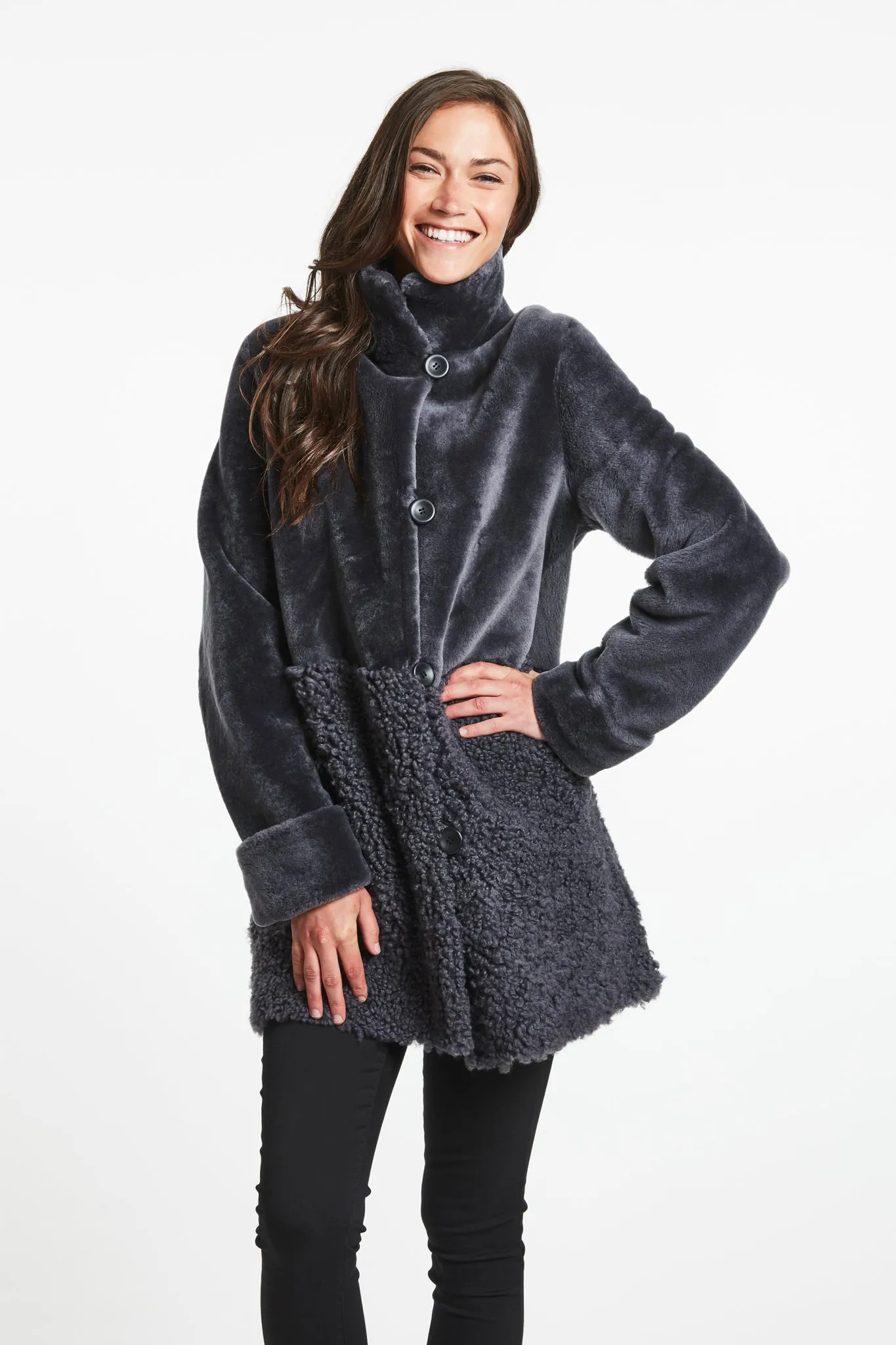 #287  Reversible Two Texture Spanish Merino Shearling Coat