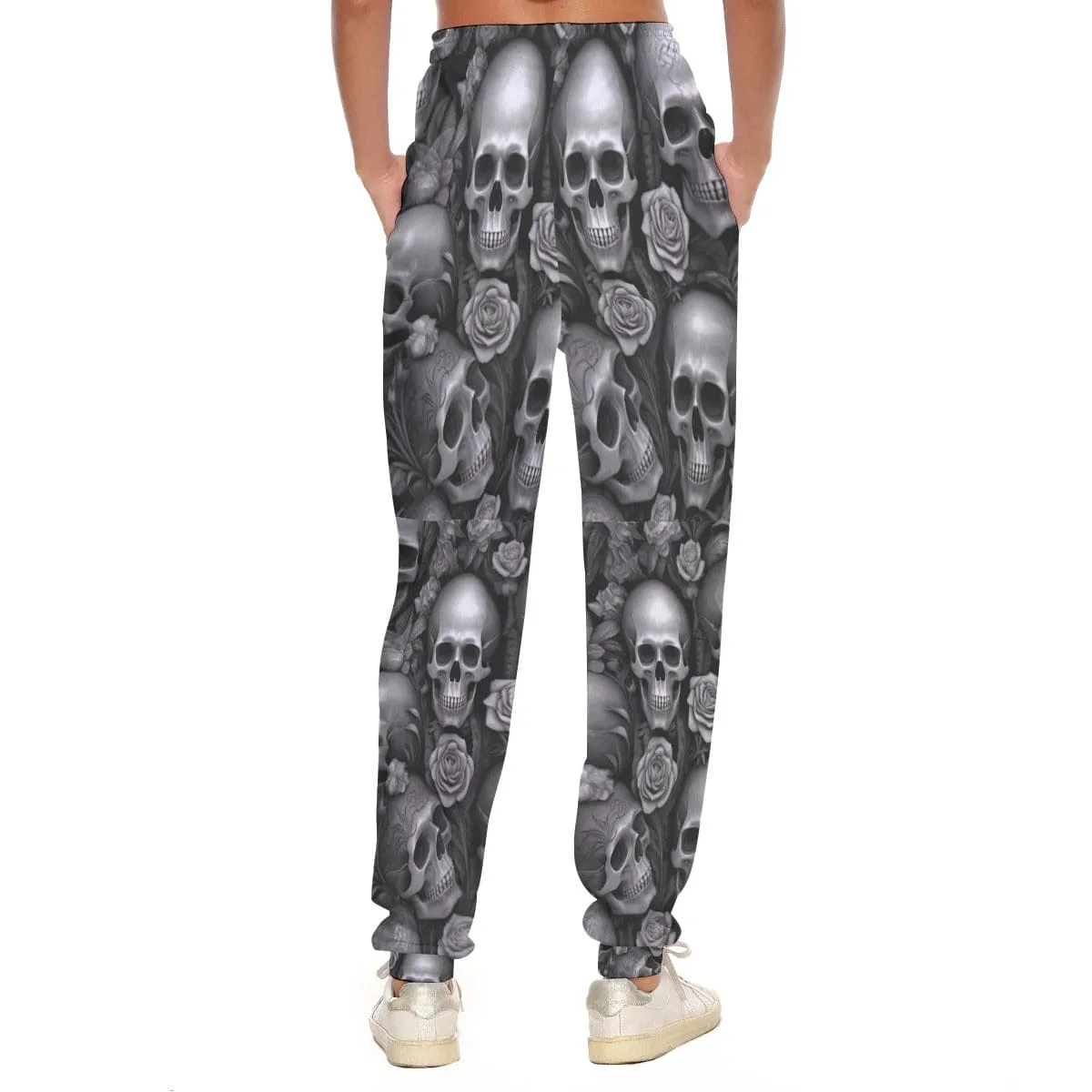 Add A Touch of Edgy And Feminine Style With Our Gray Skulls And Flowers Pants For Women