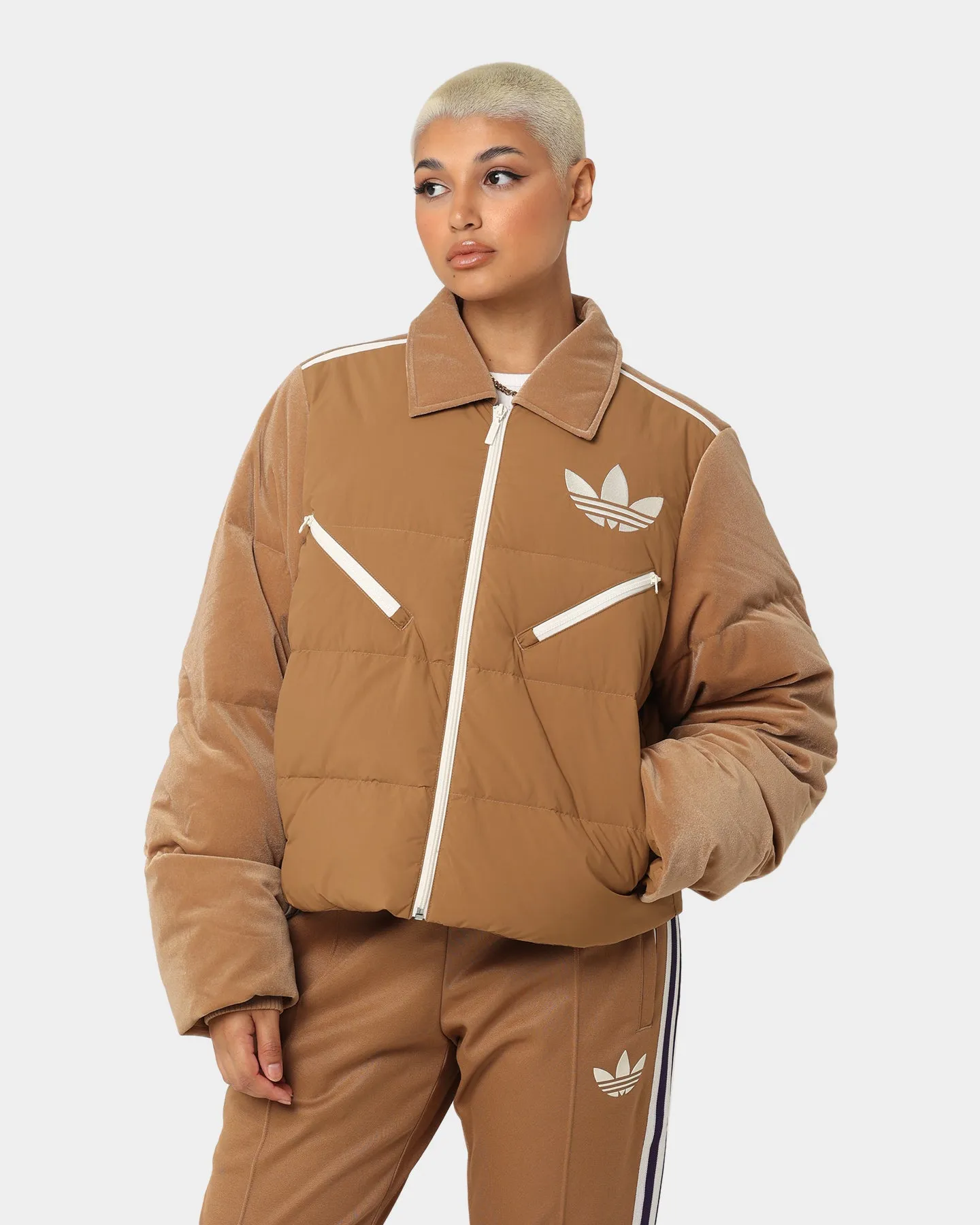 Adidas Adicolor Women's Velvet Puffer Brown Desert