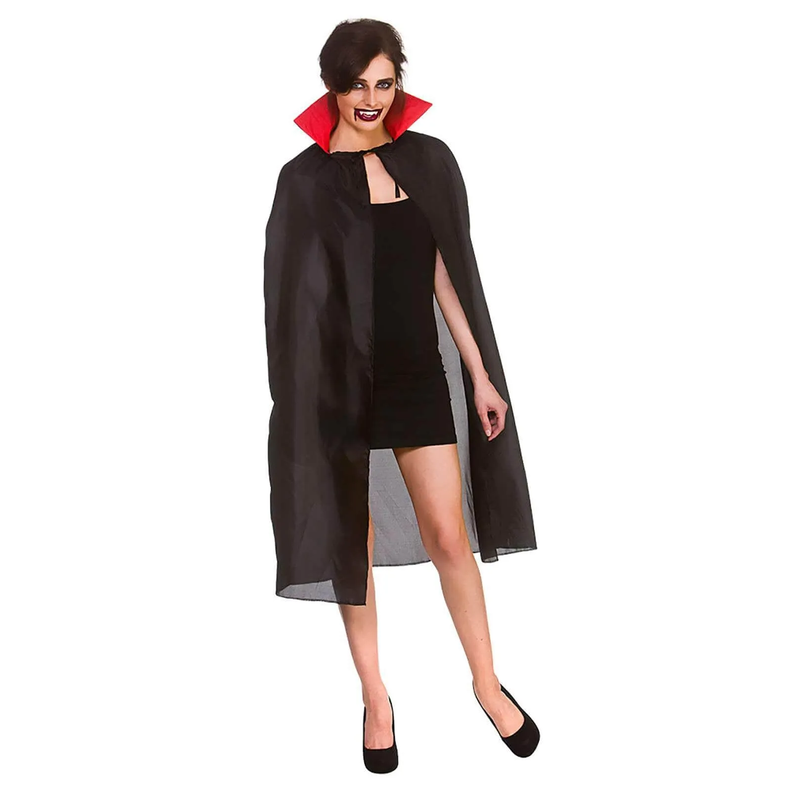 Adults Vampire Cape Black With Red Collar Fancy Dress