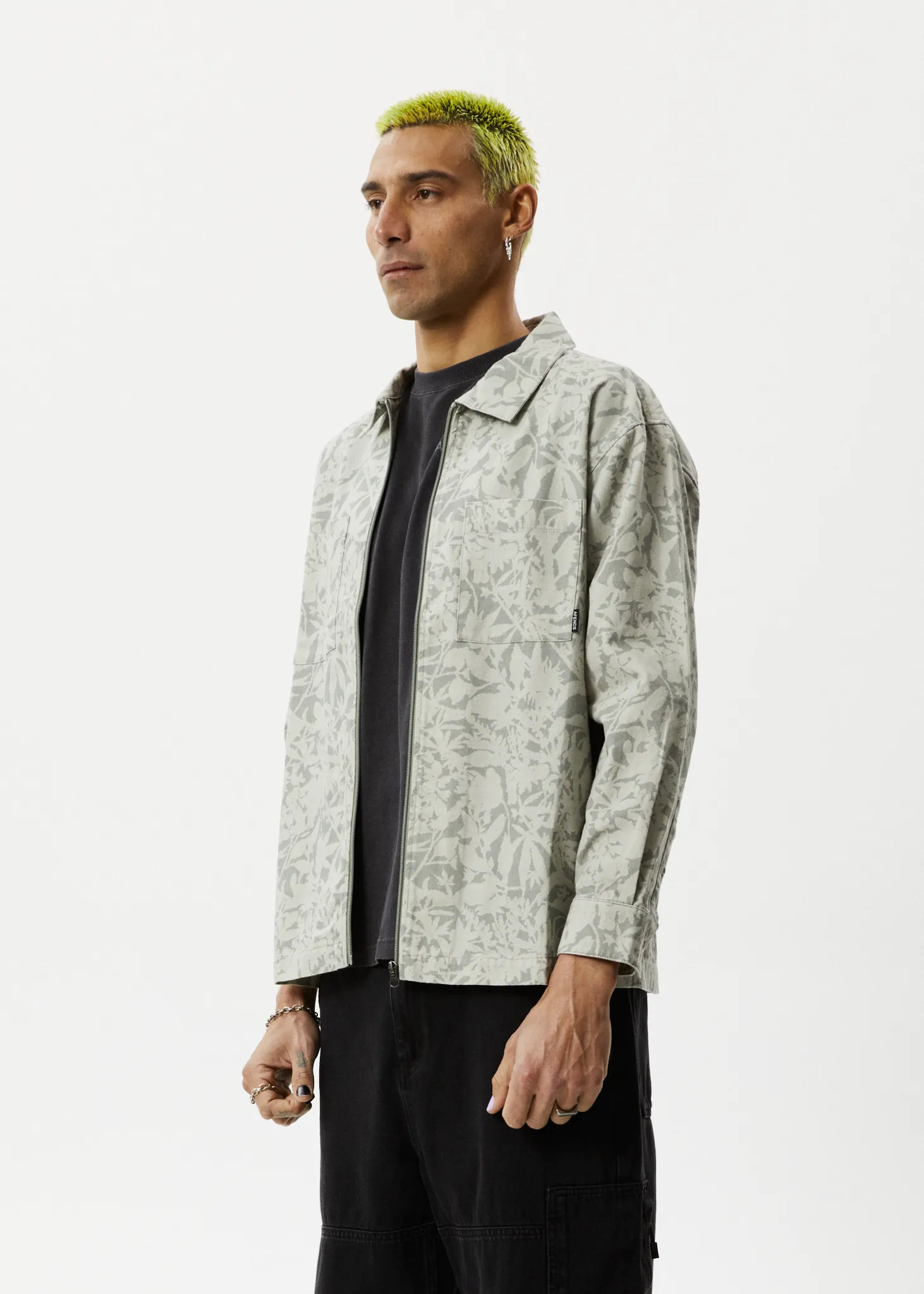 AFENDS Mens Bouquet - Canvas Jacket - Olive Floral