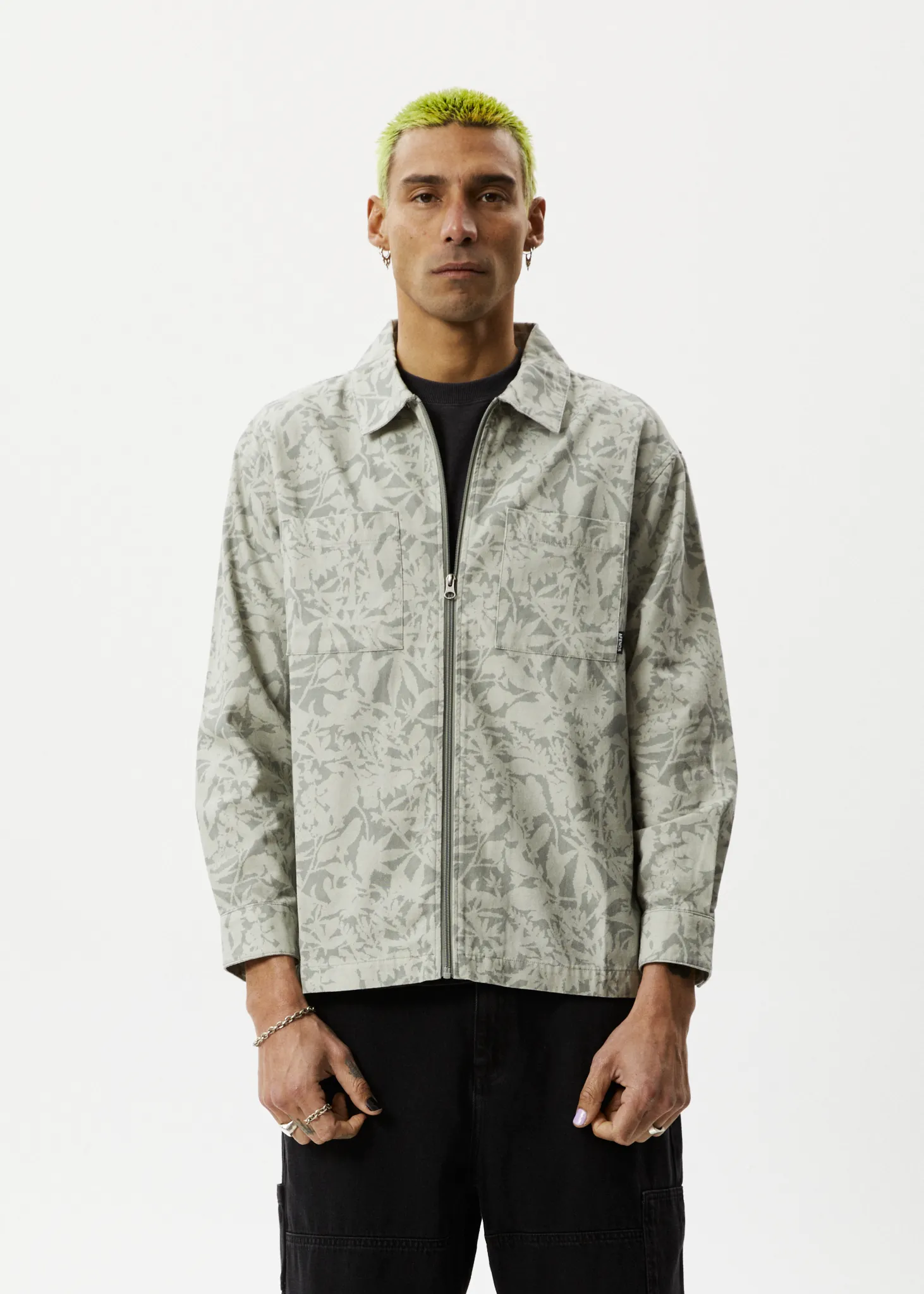 AFENDS Mens Bouquet - Canvas Jacket - Olive Floral