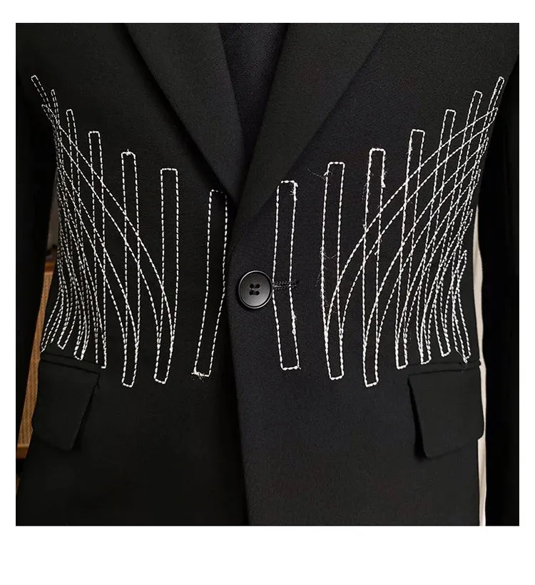 Aidase Streetwear Casual Blazer Hombre Double Breasted Embroidery Pattern Blazer Jacket Stage Male Terno Masculino Prom Blazer For Men