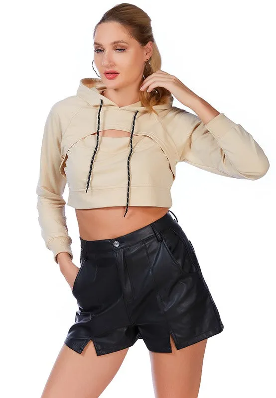 All Relaxed Front Slit Cropped Hoodie