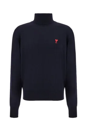 AMI PARIS Midnight Blue Heart Emblem Turtleneck