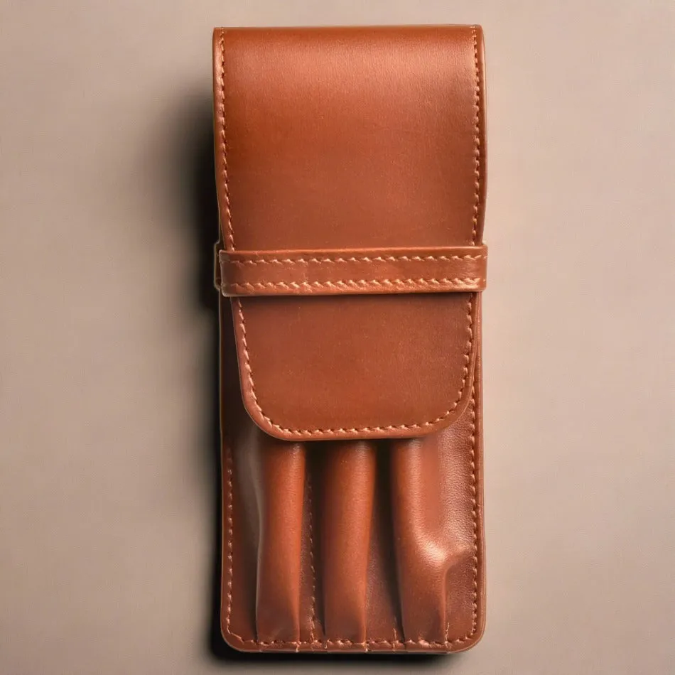 Aston Leather 3 Pen Case - Cognac