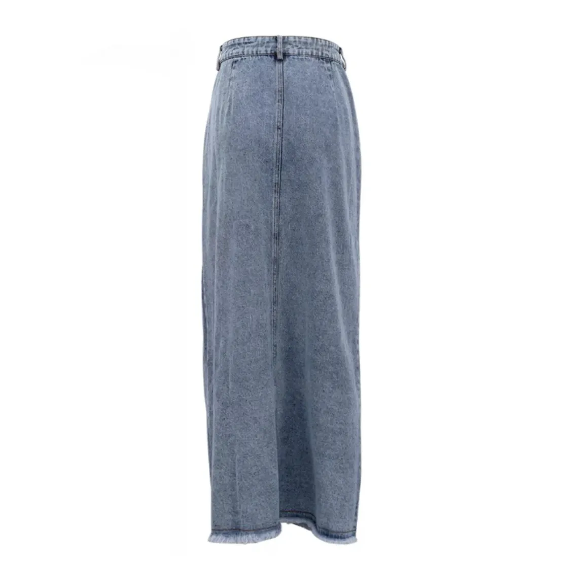 Asymmetric Side Button Fly Maxi Denim Skirt