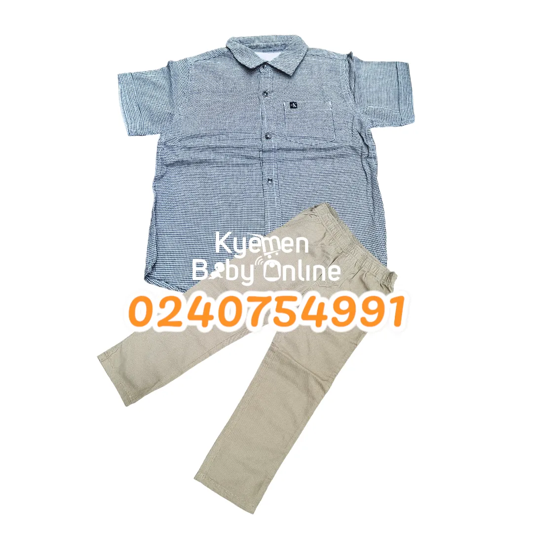 Baby Boy  Short Sleeve Shirt  with Trousers (Calvin Klein) Gray.