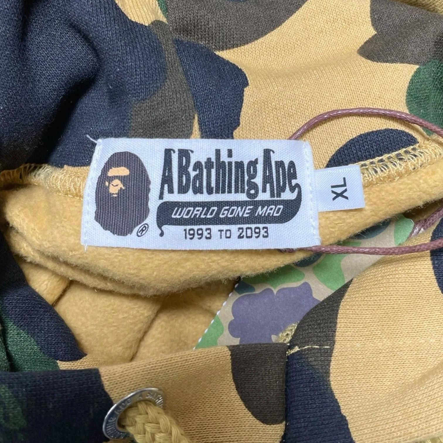 BAPE 1st Camo College Logo Pullover Hooded Sweatshirt Yellow