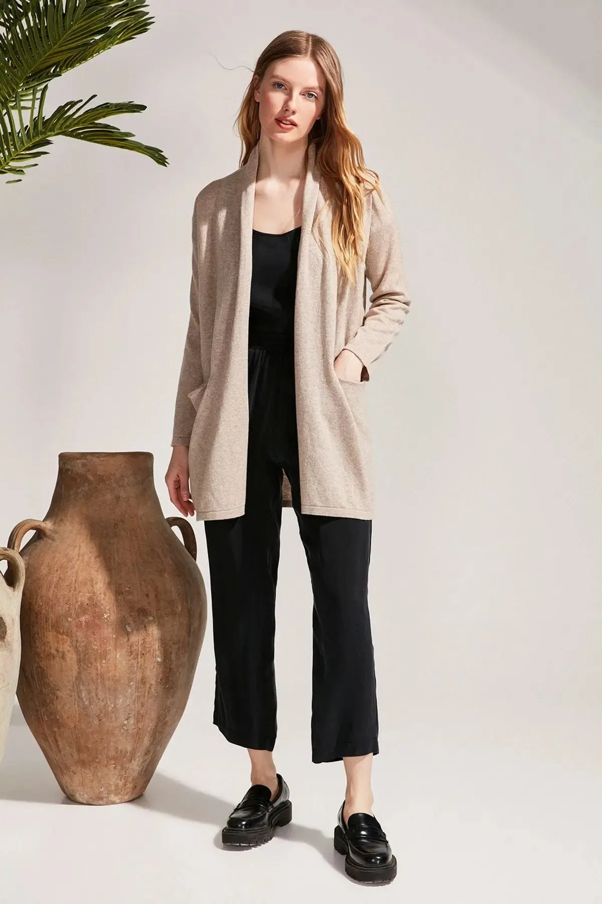 Beige Cashmere and Australian Wool Carole Women's Cardigan