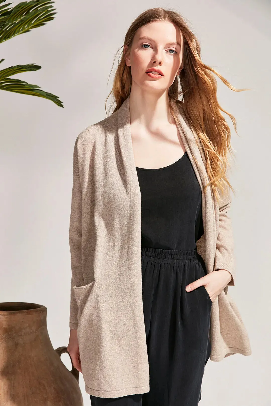 Beige Cashmere and Australian Wool Carole Women's Cardigan