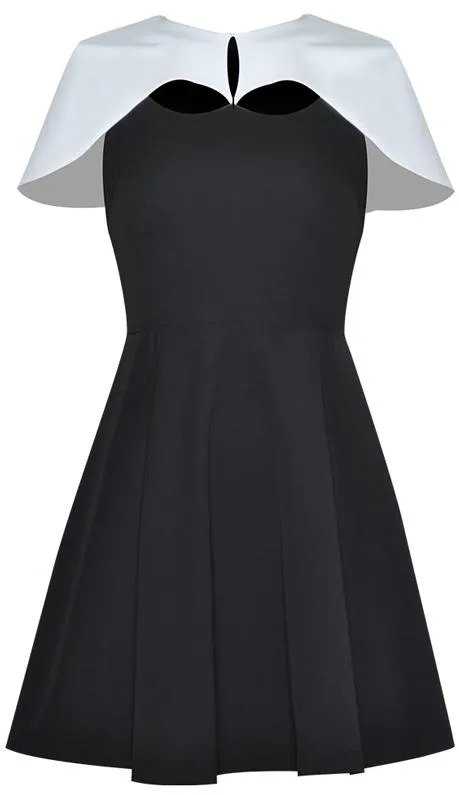 Bicolor Cut-Out Cape Dress