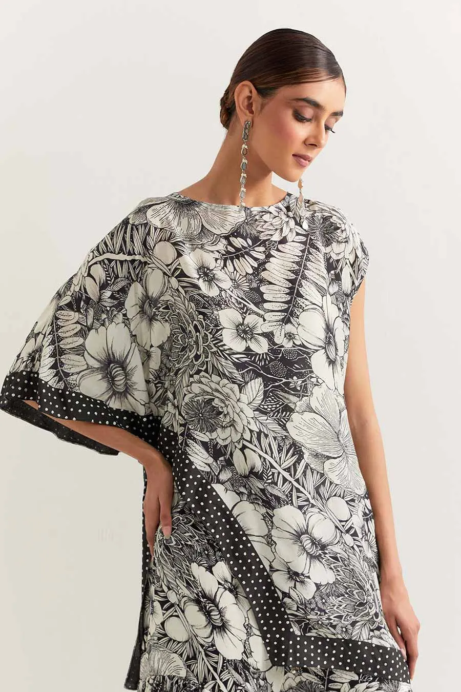 Black & White Printed Cape With Sharara