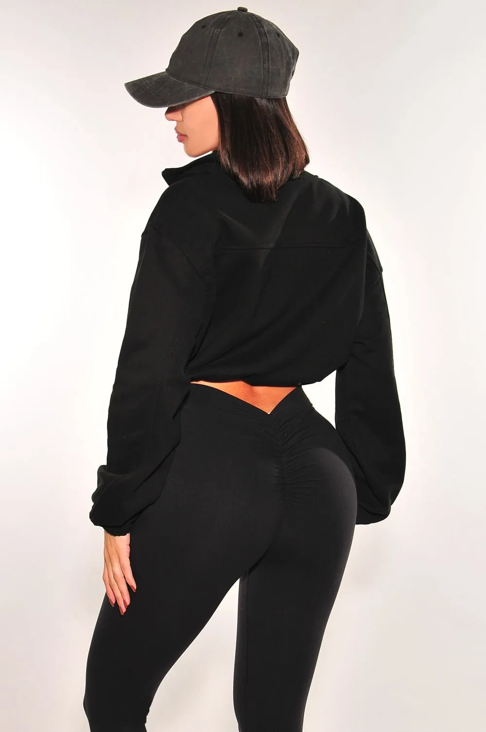 Black Drawstring Cropped Jacket