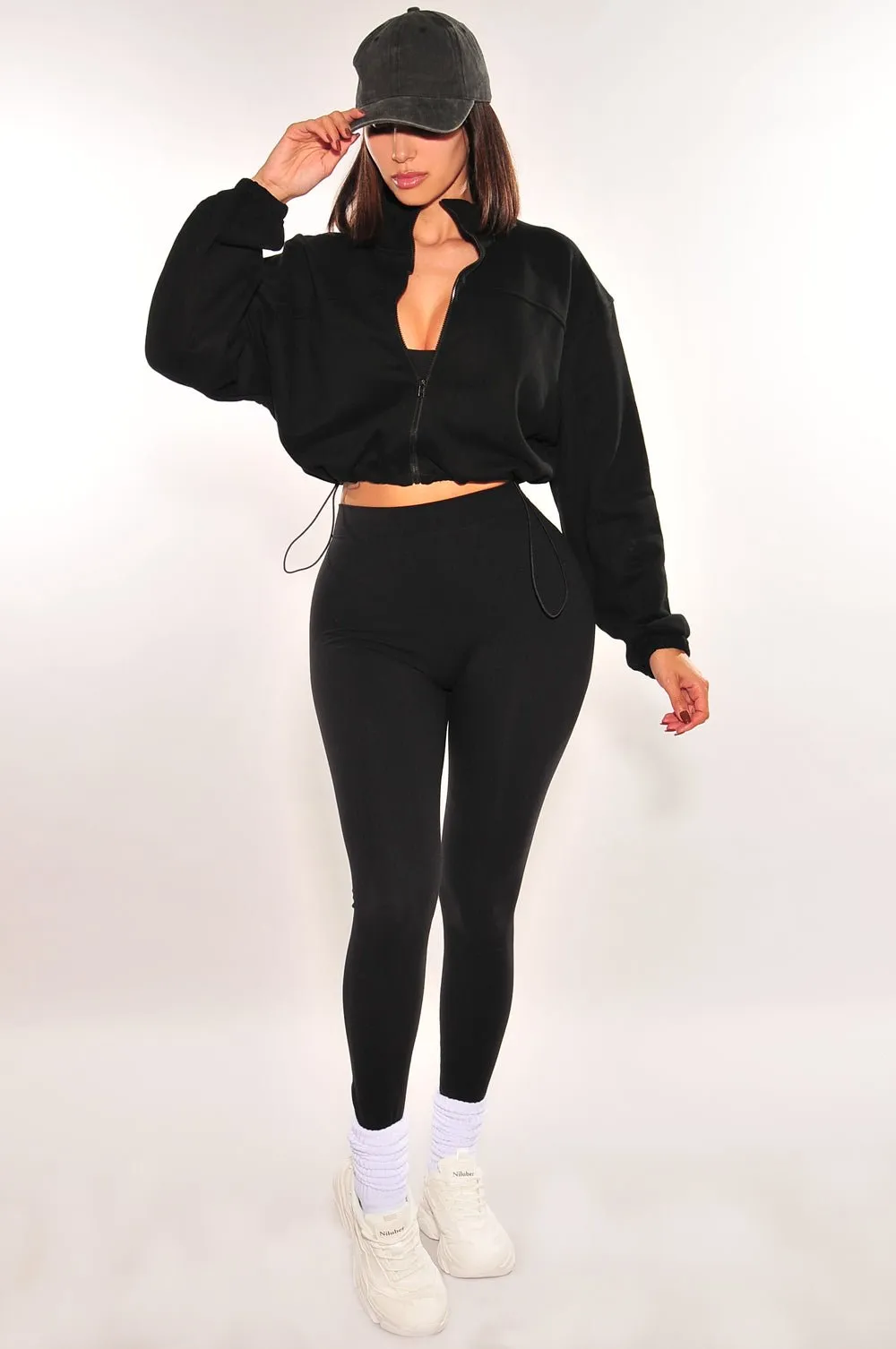 Black Drawstring Cropped Jacket