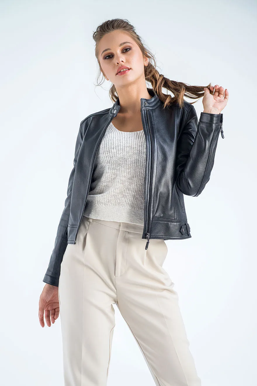 Black Genuine Cropped Leather Jacket