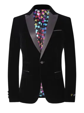 Black Men's velvet Blazer Peak Lapel Slim-Fit with Bowtie By Suslo Couture