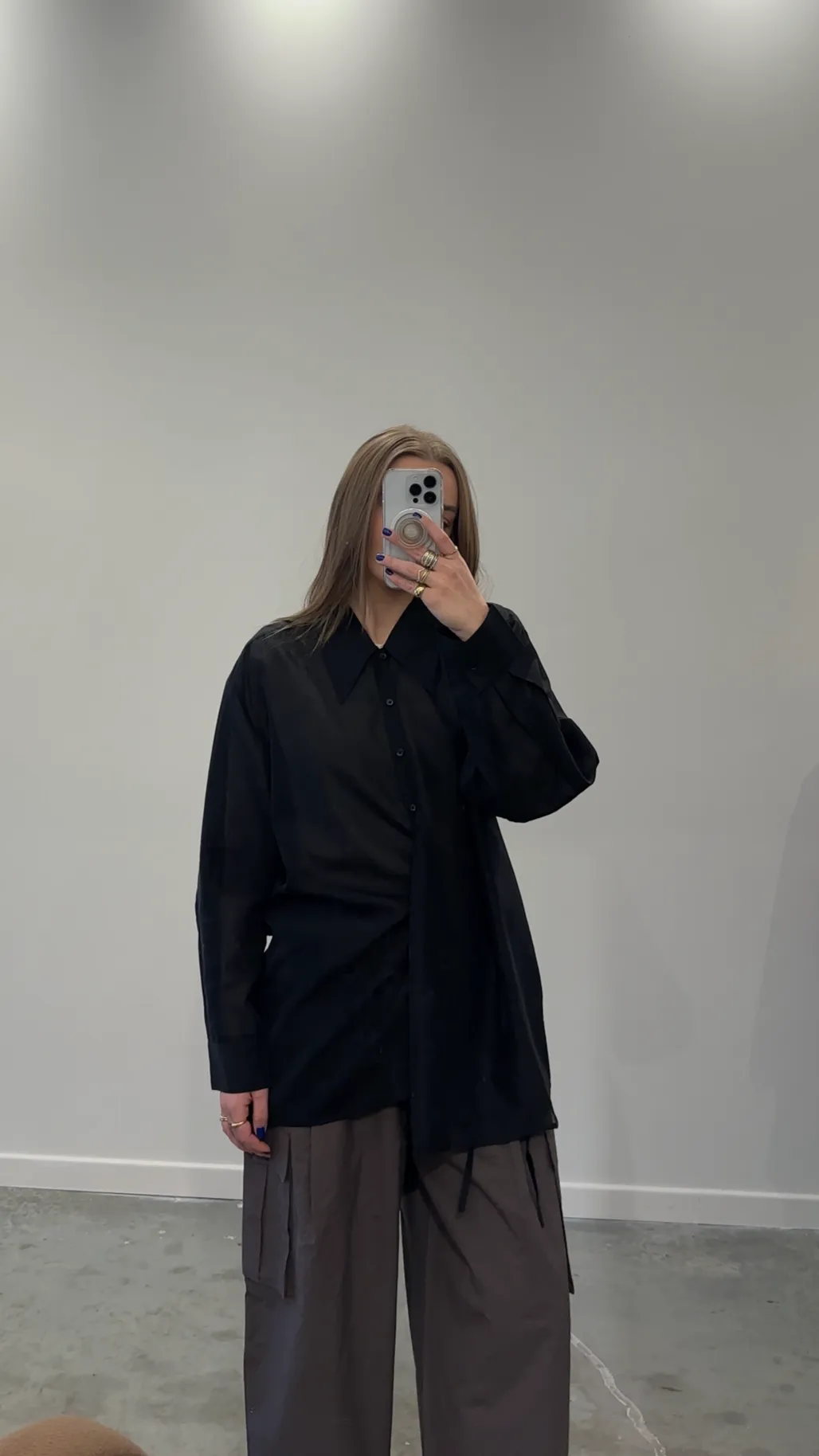 Black Organza Side Button Blouse