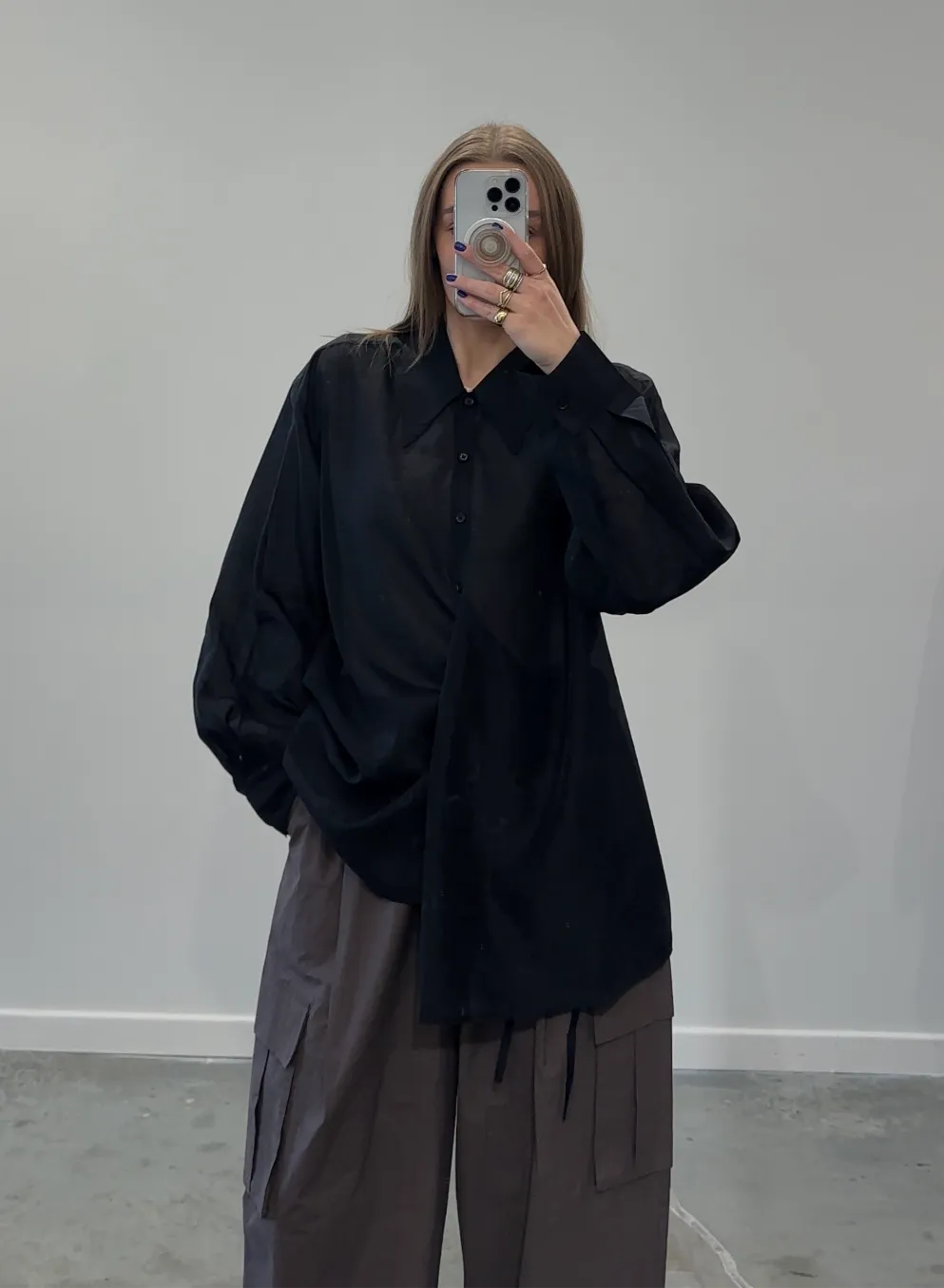 Black Organza Side Button Blouse