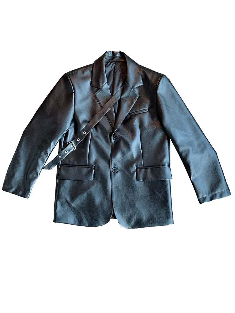 Black Phantom Soft Faux Leather Blazer