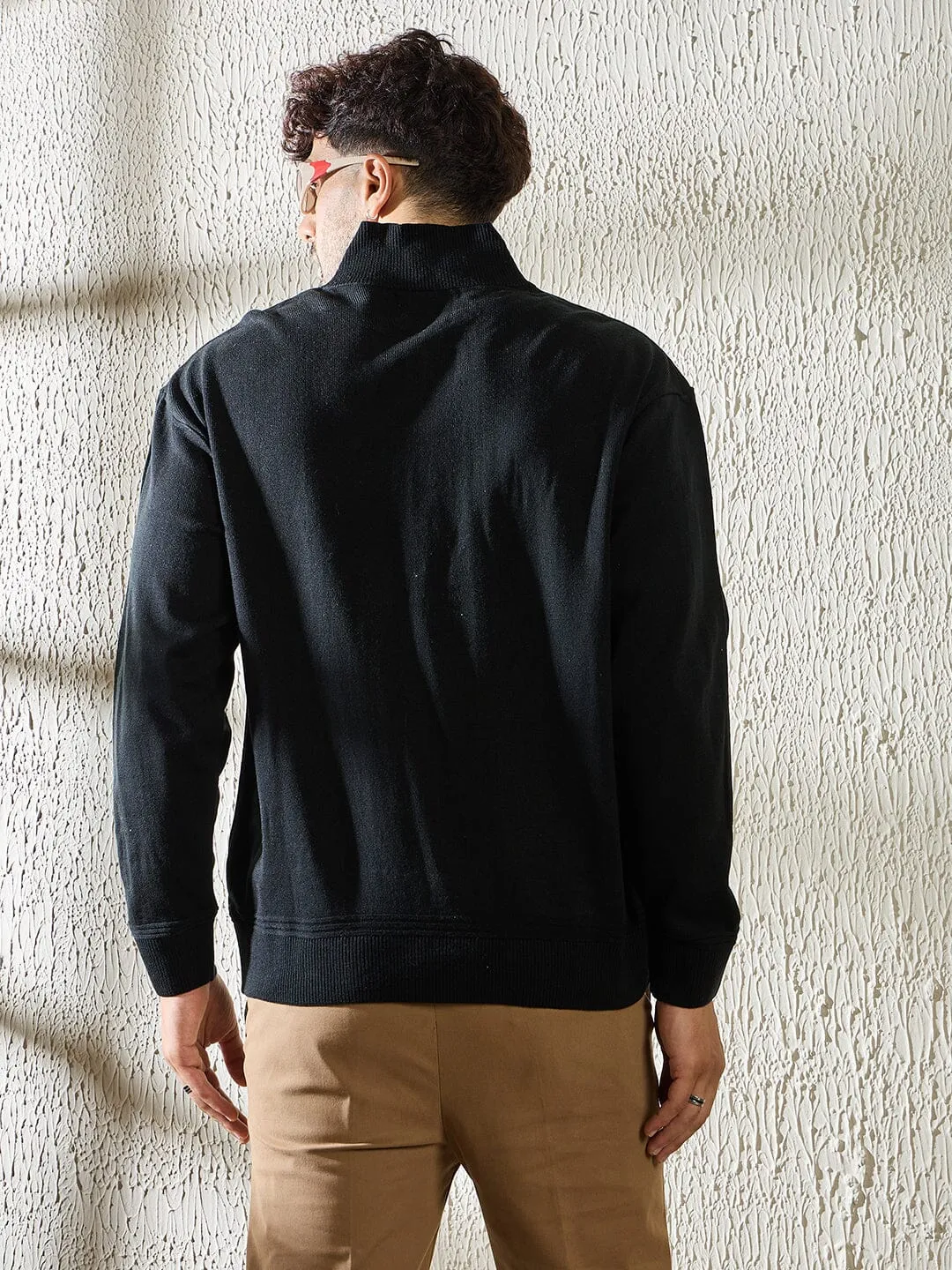 Black Turtleneck Quarter Zip Sweater