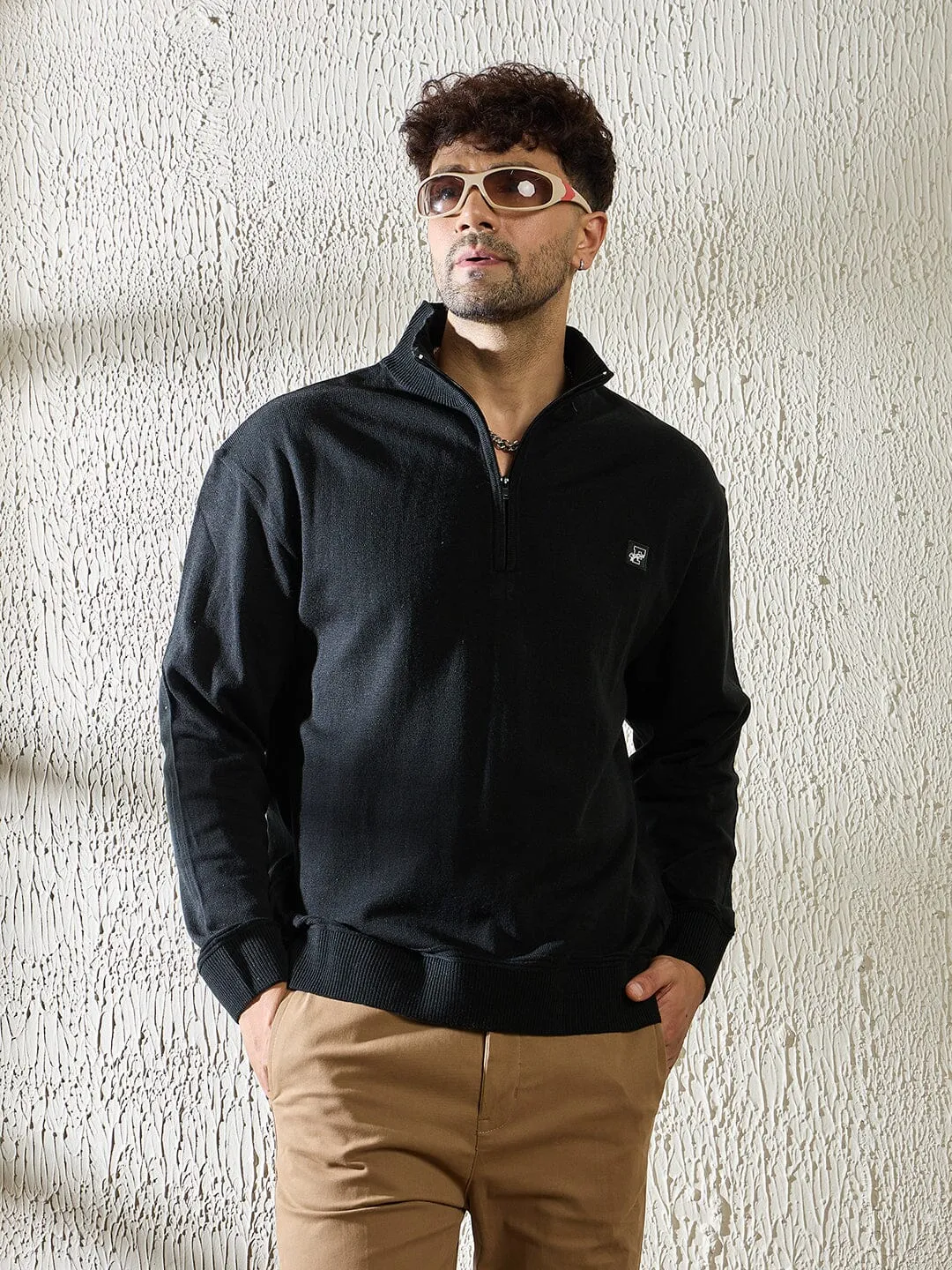 Black Turtleneck Quarter Zip Sweater