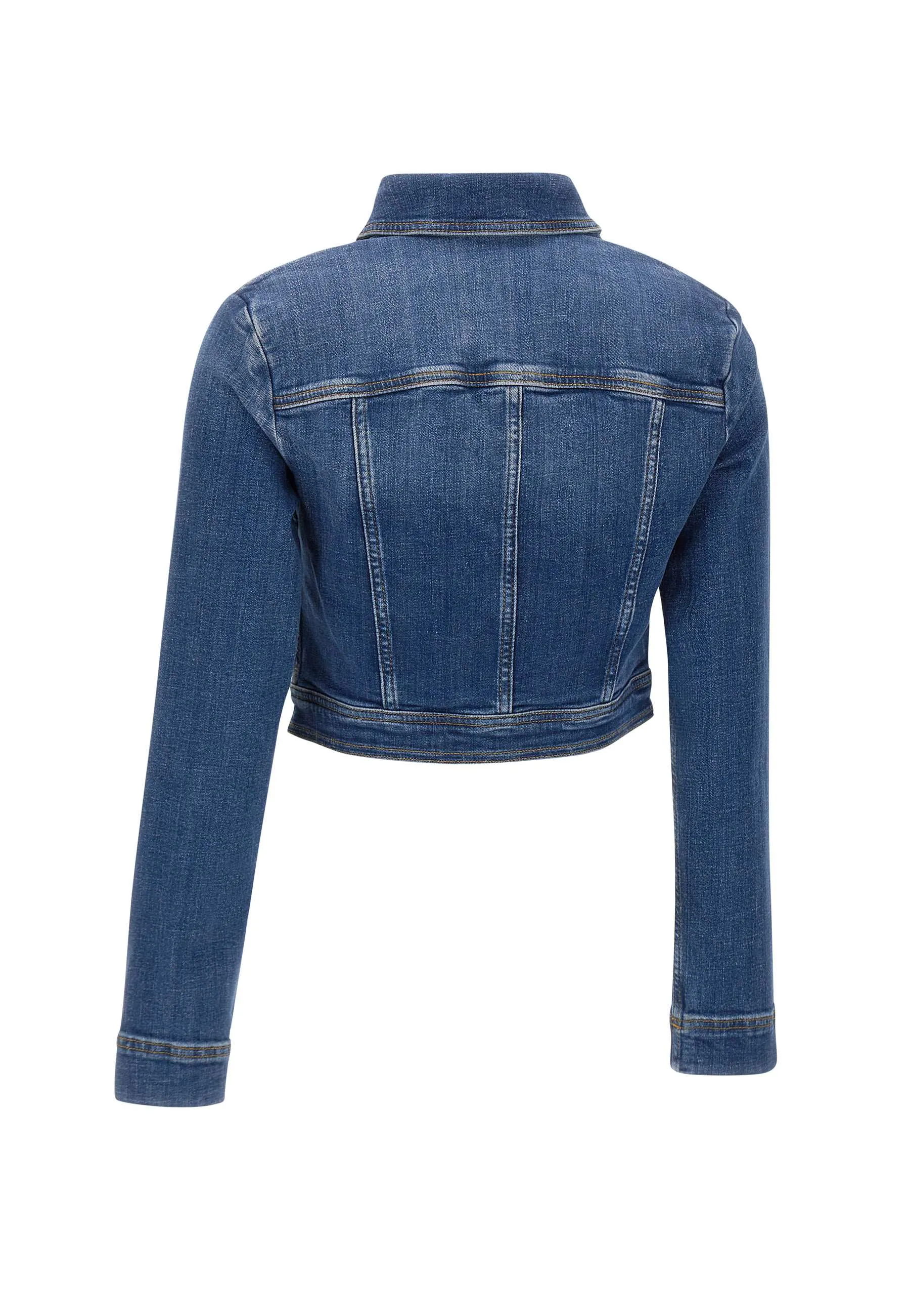 Blue Denim Crop Jacket with Gold Buttons