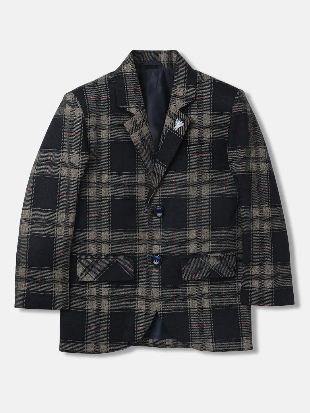 Blue Giraffe Boys Checked Full Sleeves Notched Lapel Blazer