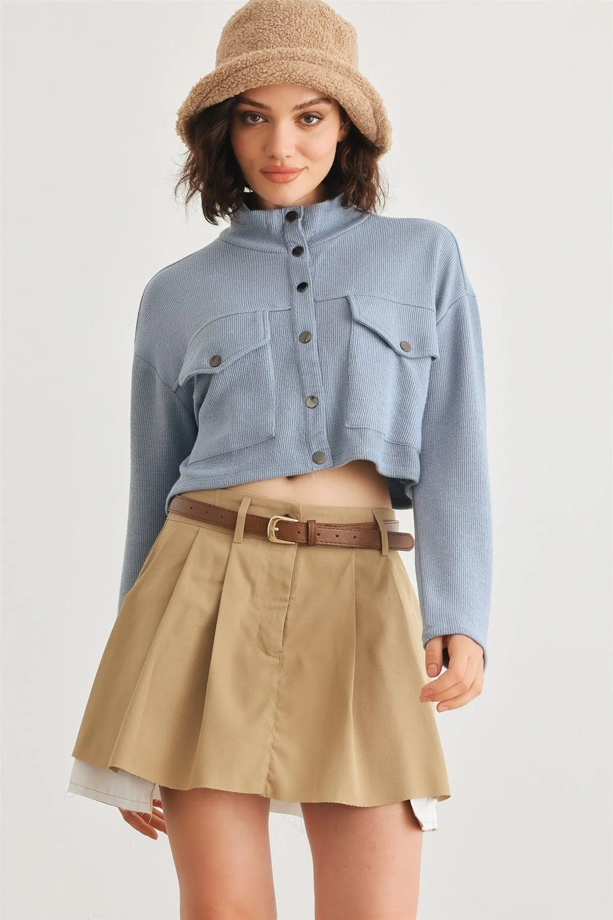 Blue Moon Two Pocket Crew Neck Long Sleeve Crop Jacket /1-2-3