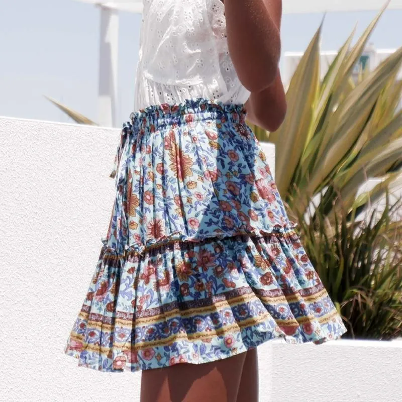 Boho Print Blue Mini skirt