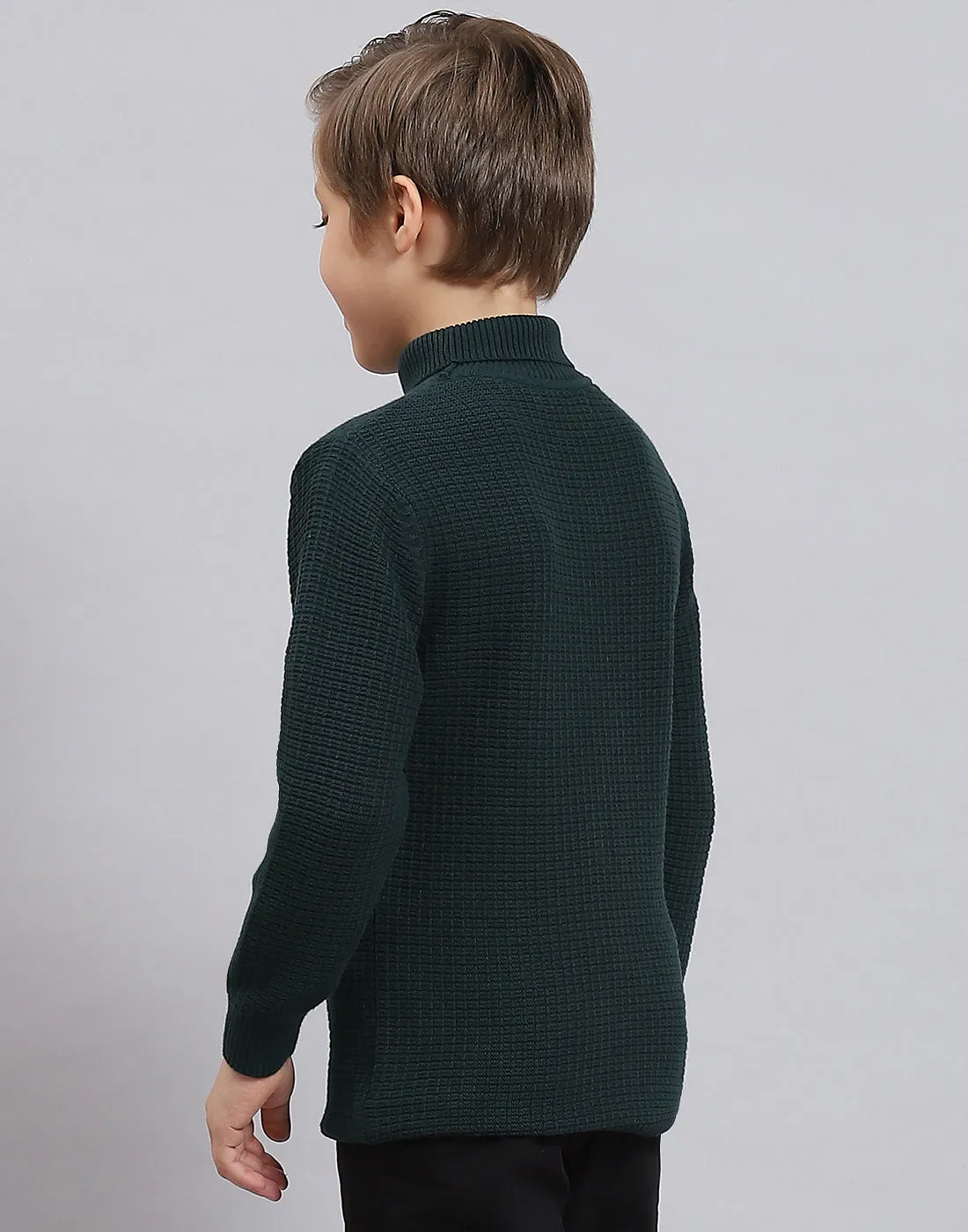 Boys Green Solid H Neck Full Sleeve Sweater