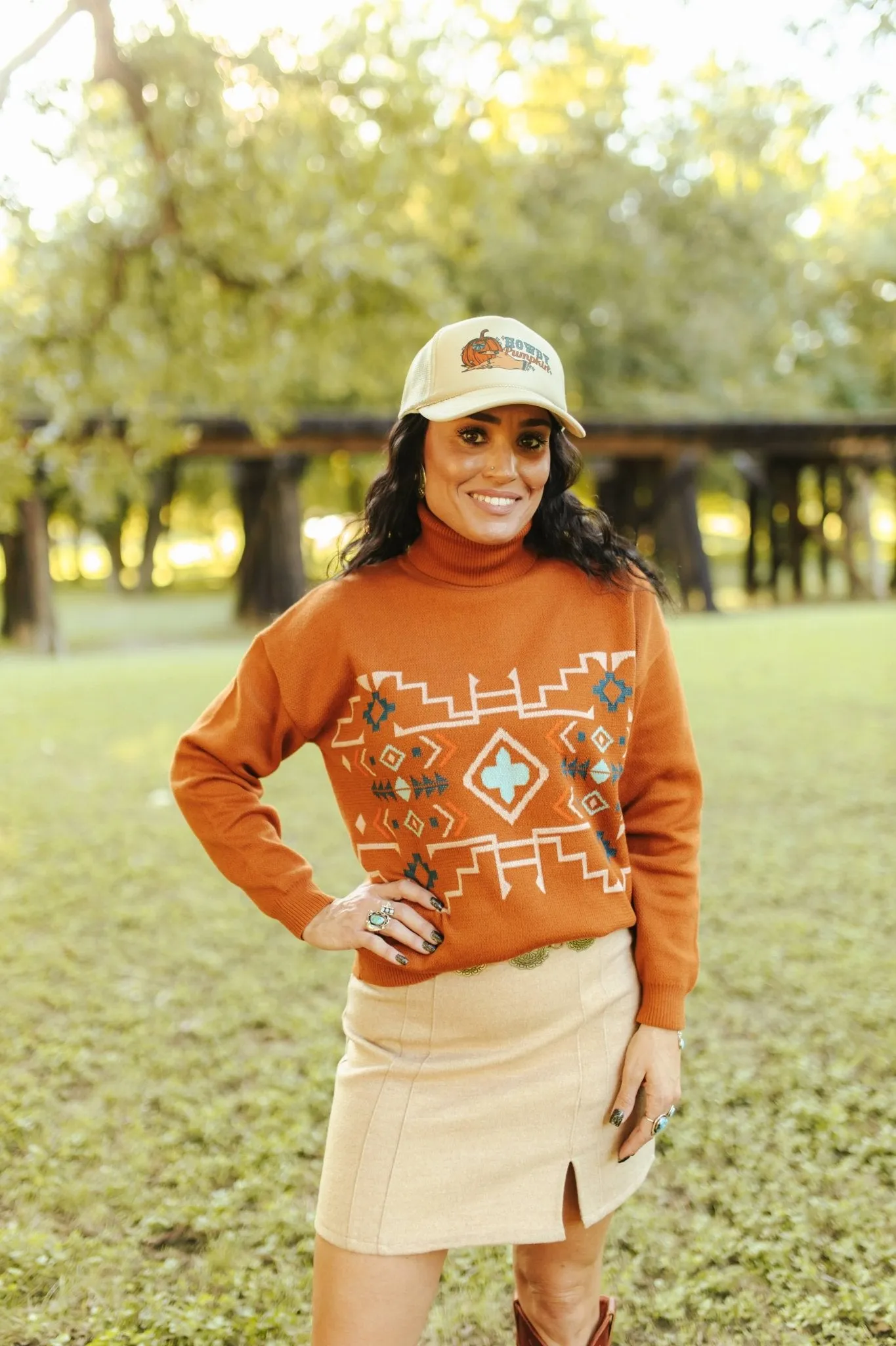 Brown Aztec Turtleneck Sweater