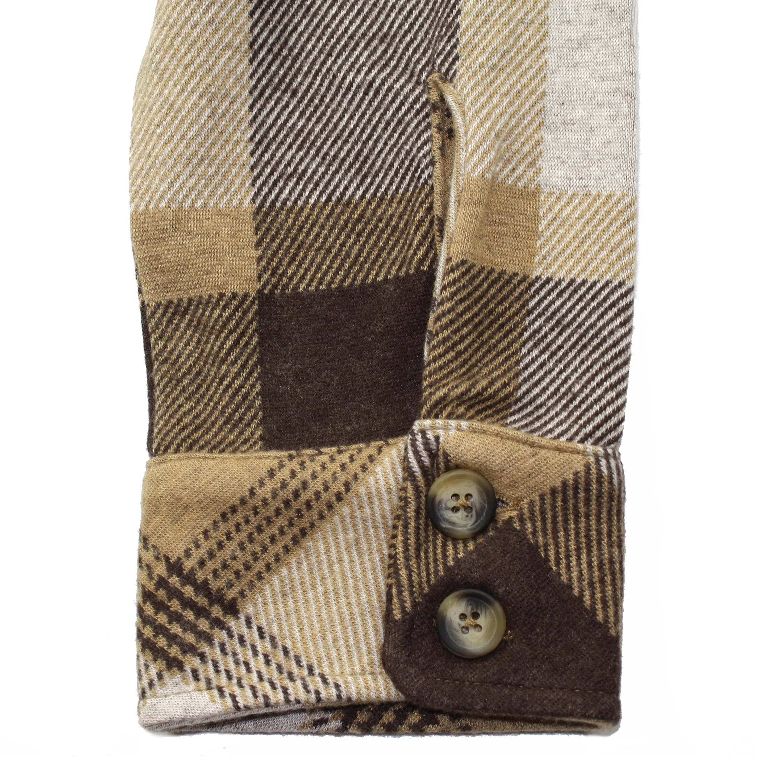 Brown/ Beige Buffalo Check Knit Jersey Sweater Jacket by BENSON