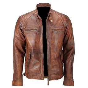 Brown Biker Vintage Distressed Leather Jacket