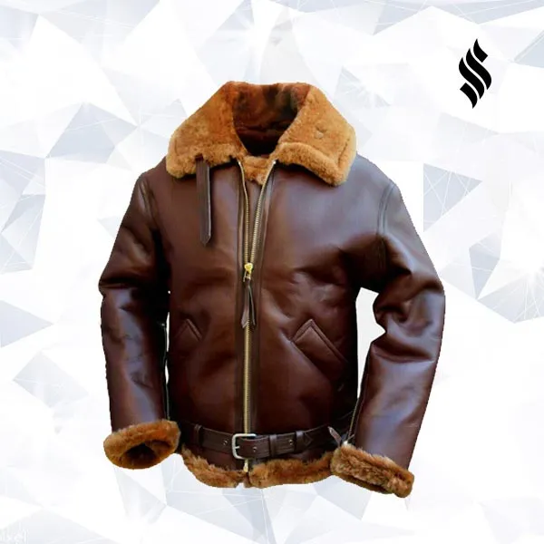 Brown Bomber Single Belted Leather Jacket Mens