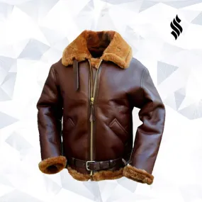 Brown Bomber Single Belted Leather Jacket Mens