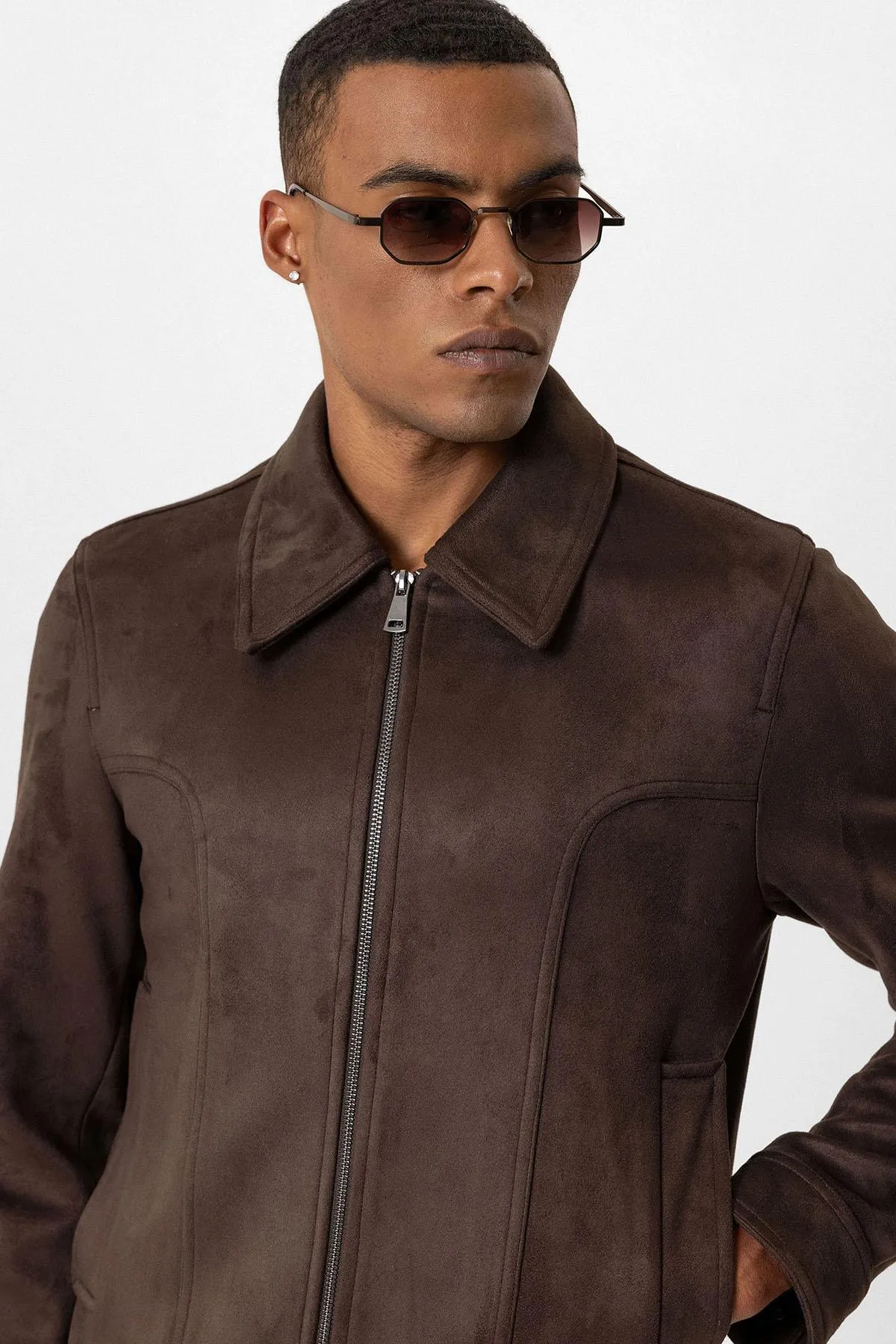 Brown Crop Fit Suede Men's Jacket - Wessi