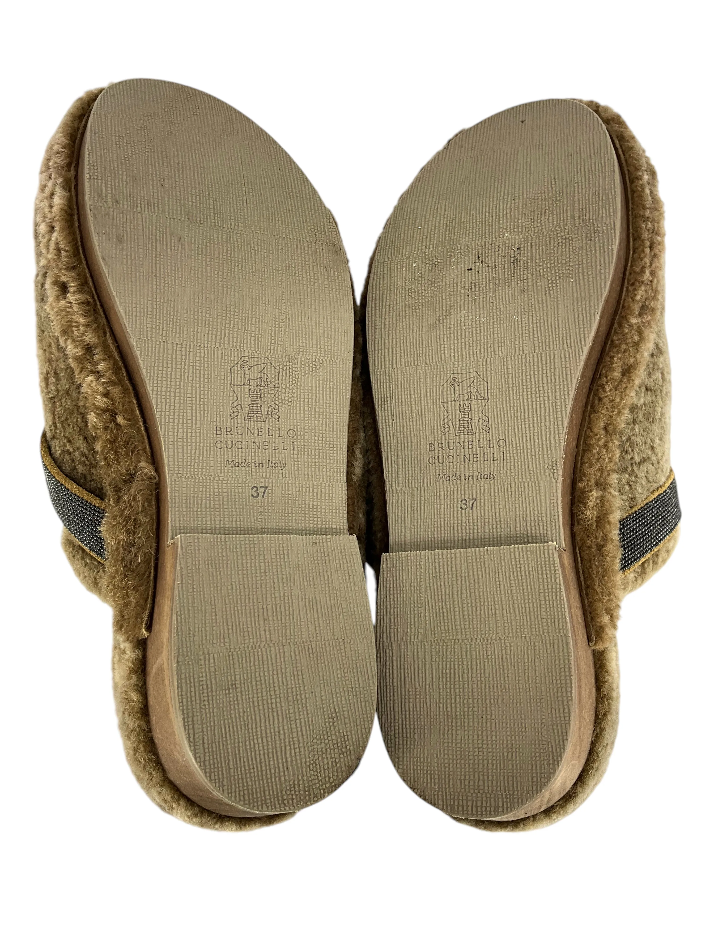 Brunello Cucinelli Shearling Monili Bead Clogs Size 7