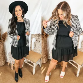 Busy In the City Houndstooth Tweed Blazer in Ivory and Black