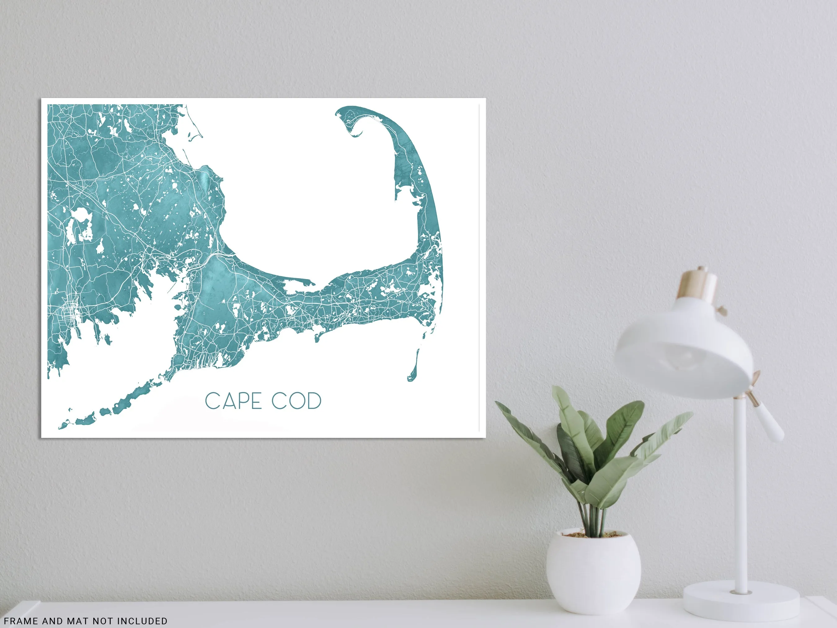 Cape Cod Map of Cape Cod Wall Art Print Poster, Turquoise Topographic Massachusetts Street Road Maps, Provincetown