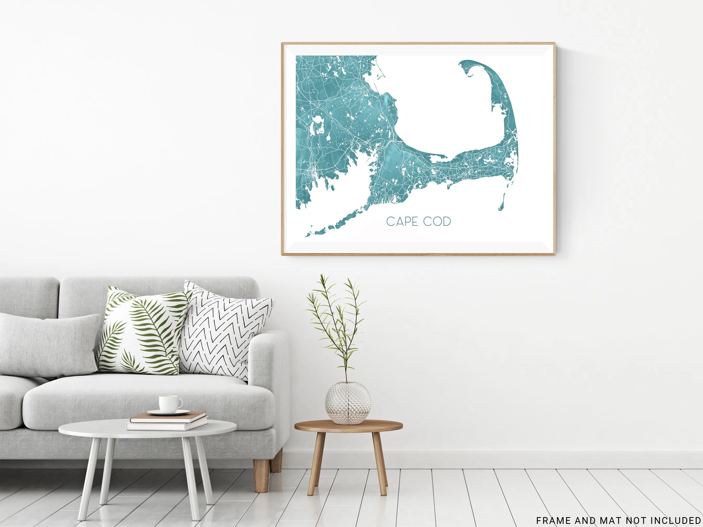 Cape Cod Map of Cape Cod Wall Art Print Poster, Turquoise Topographic Massachusetts Street Road Maps, Provincetown