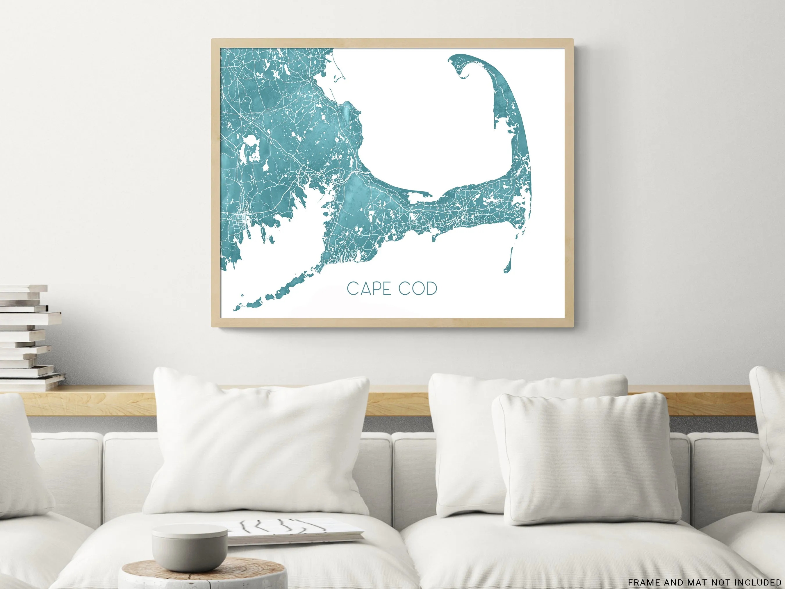 Cape Cod Map of Cape Cod Wall Art Print Poster, Turquoise Topographic Massachusetts Street Road Maps, Provincetown