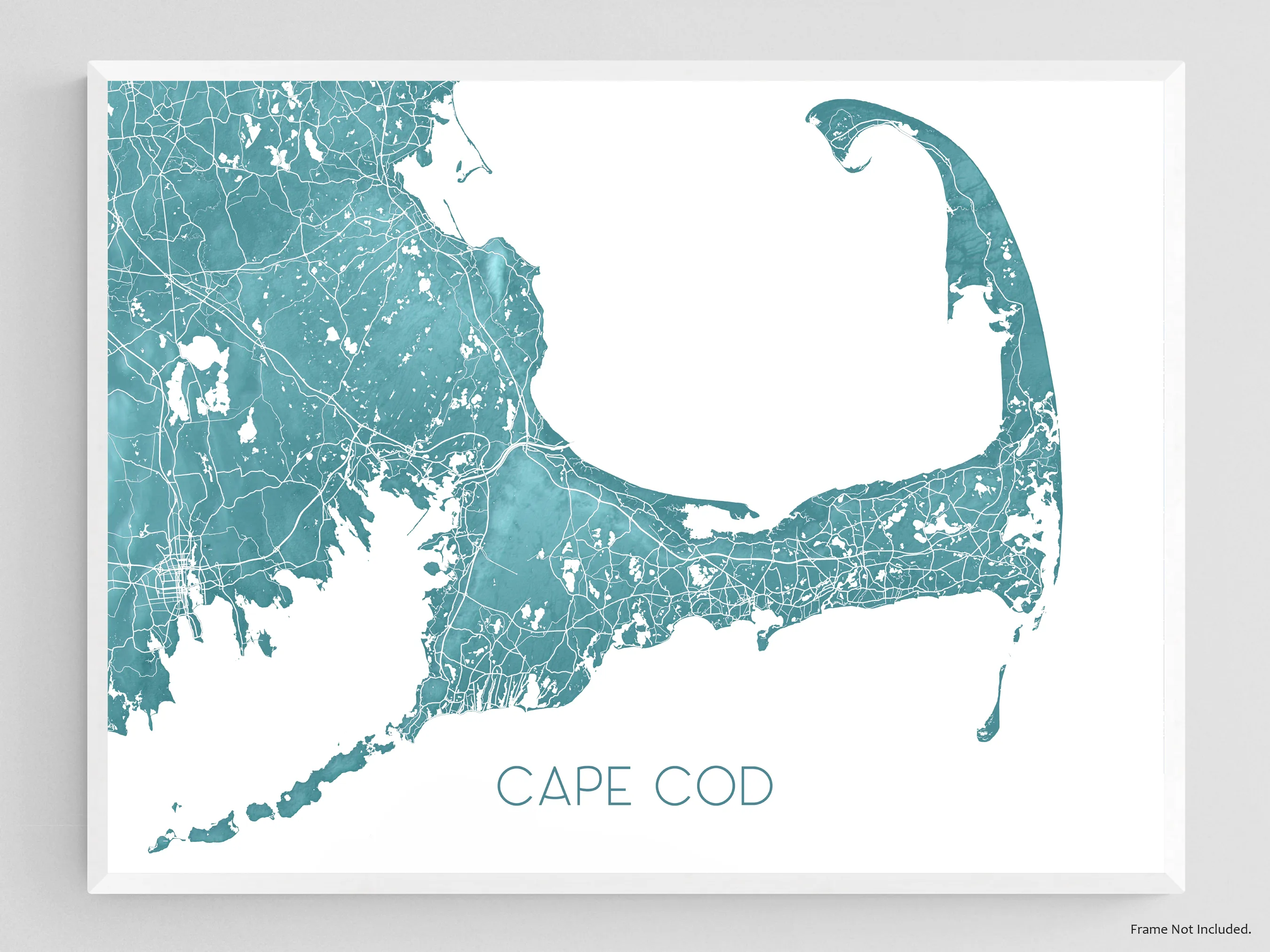 Cape Cod Map of Cape Cod Wall Art Print Poster, Turquoise Topographic Massachusetts Street Road Maps, Provincetown