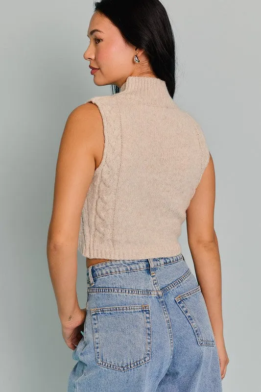 Carson Mock Neck Cut Out Cropped Sweater Top Oatmeal