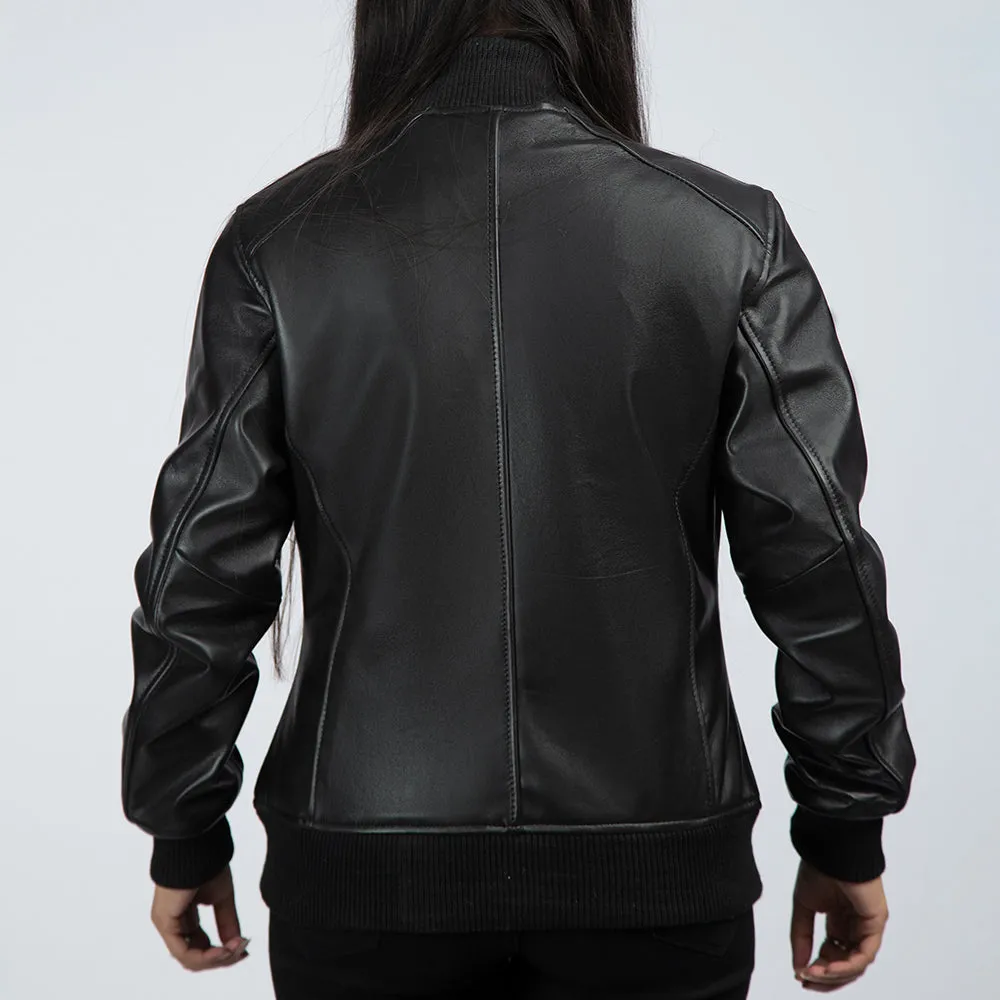 Casual Black Leather Bomber Womens Jacket