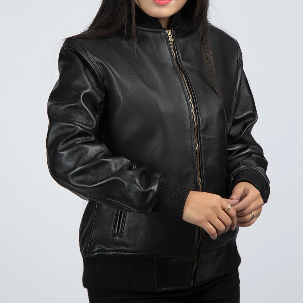 Casual Black Leather Bomber Womens Jacket