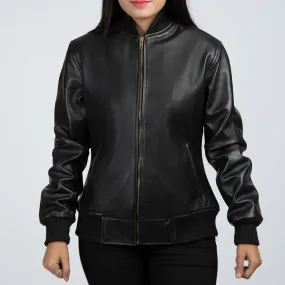 Casual Black Leather Bomber Womens Jacket