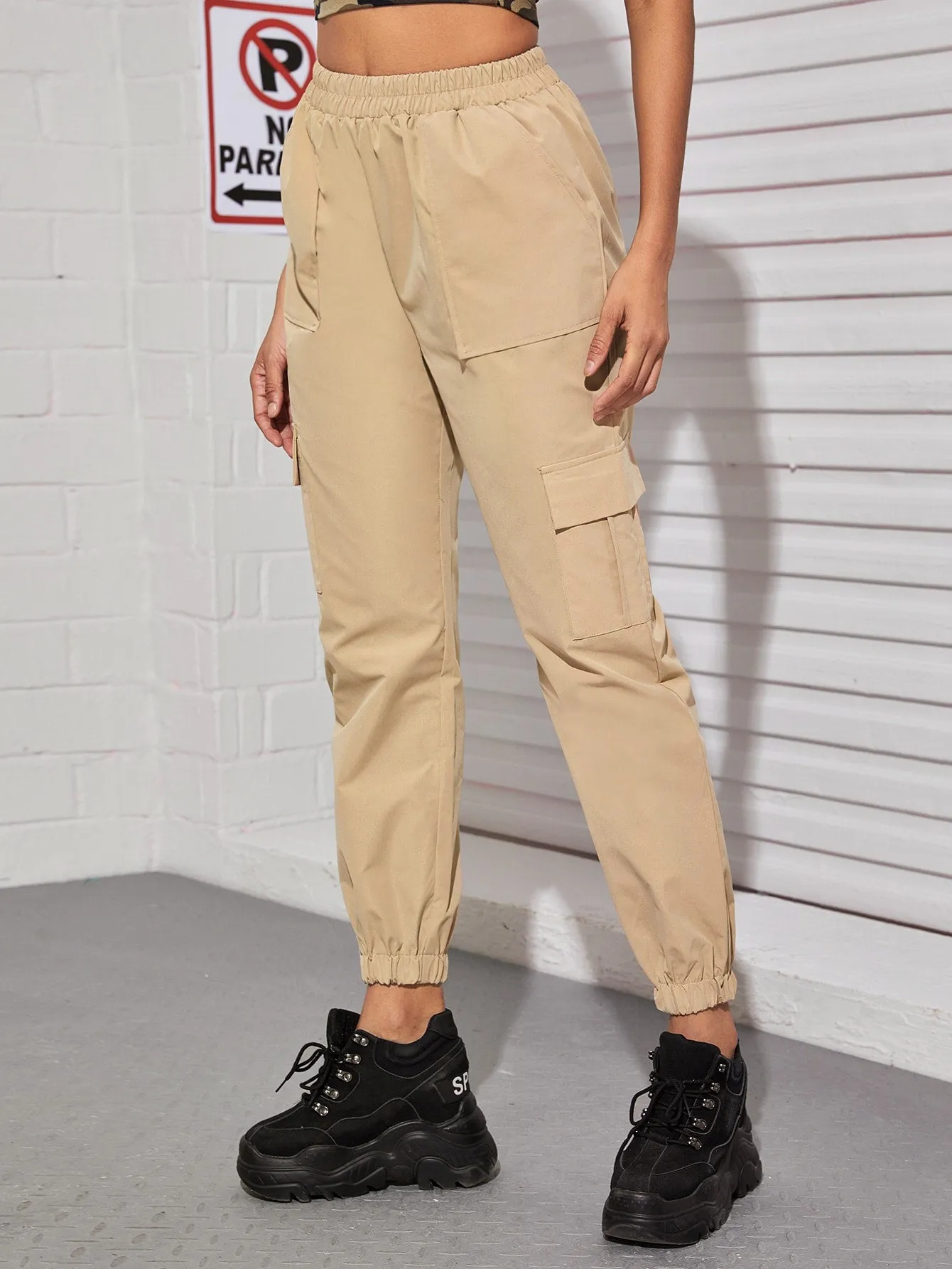 Casual Plain Pocket Natural Long Women Pants