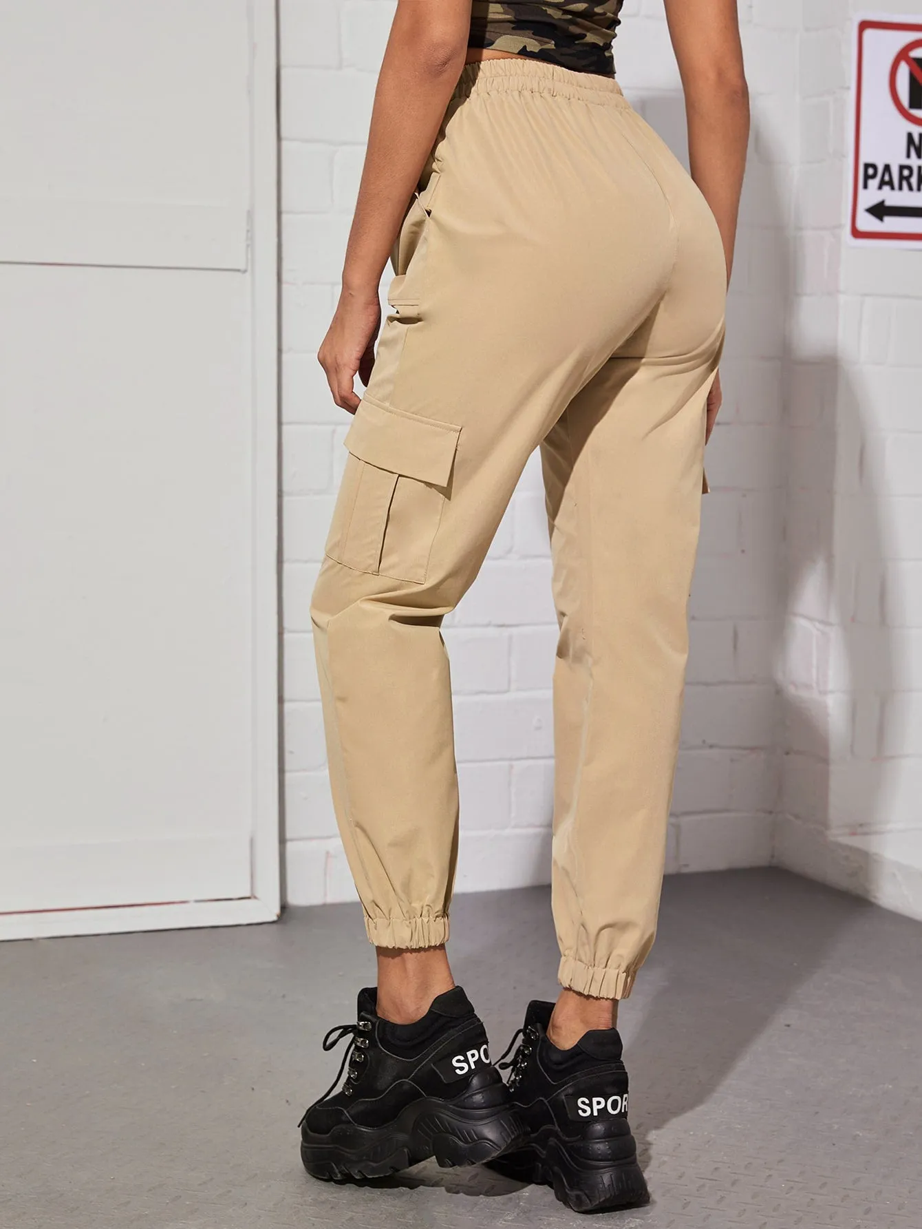 Casual Plain Pocket Natural Long Women Pants